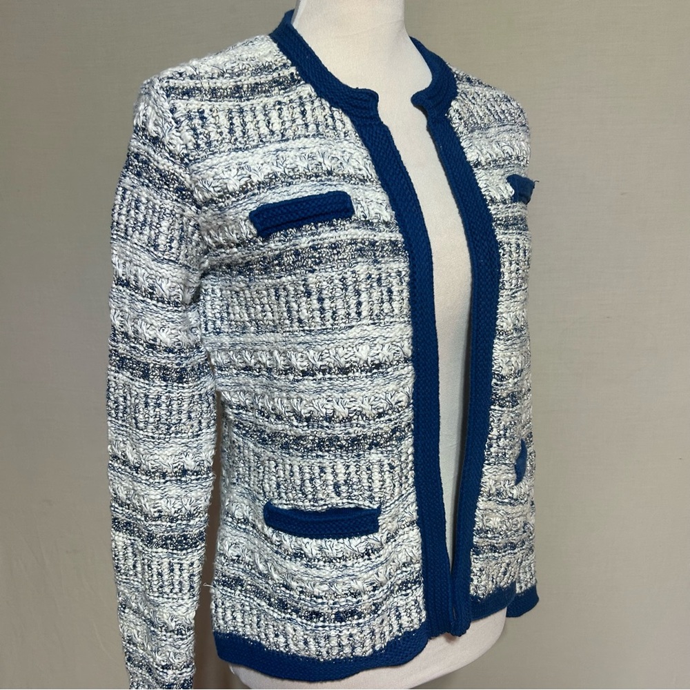 J. McLaughlin Navy and White Textured Cardigan